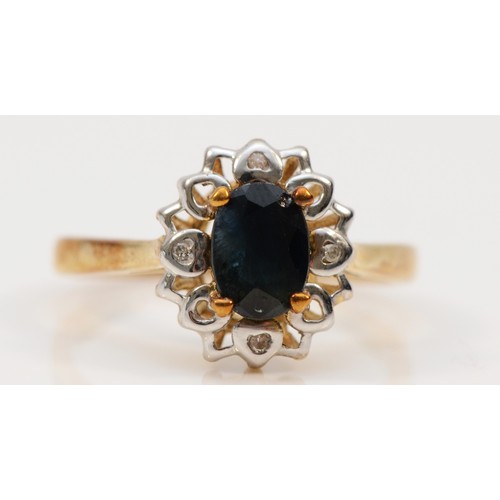 602 - A 9ct gold sapphire and diamond dress ring, N, 2.5g