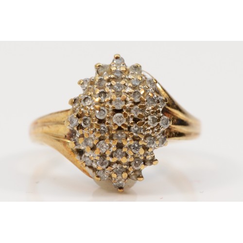 605 - A 9ct gold pave set diamond cluster dress ring, Q, 4.3g