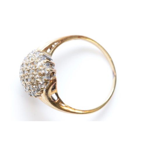 605 - A 9ct gold pave set diamond cluster dress ring, Q, 4.3g