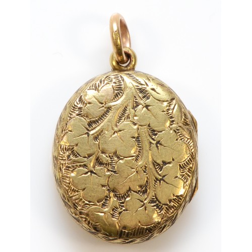 614 - A Victorian gold hair locket pendant with enamel detail, 20mm length, 4.2g