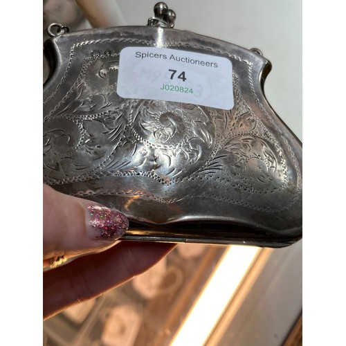 74 - A silver purse, Birmingham 1918, fitted interior, 11cm, 78gm