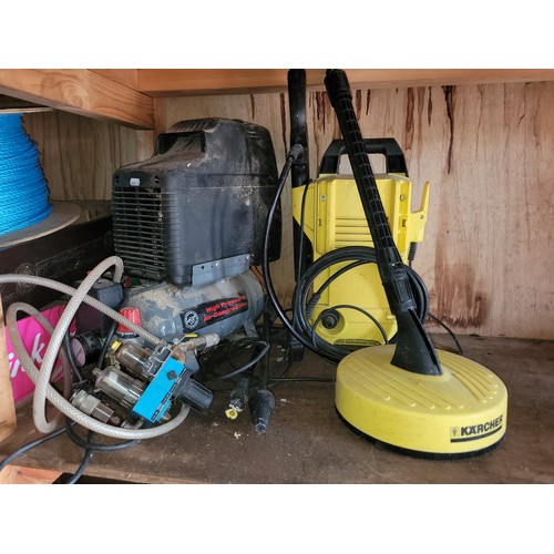 31 - Karcher K2 compact power washer with attachments, also a Performance Power air compressor. (2)