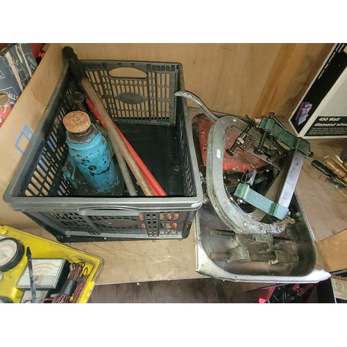 41 - Cardboard box containing hand tools to include spanners, sockets screwdrivers, another plastic tub c... 