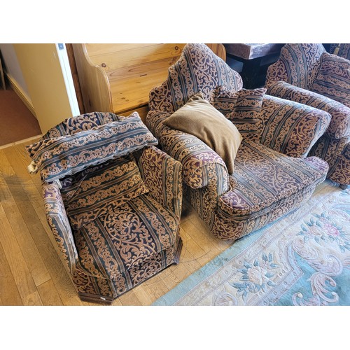 364 - A four piece suite, comprising a large drop arm three seater sofa, L189, H97, D73cm, two armchairs a... 