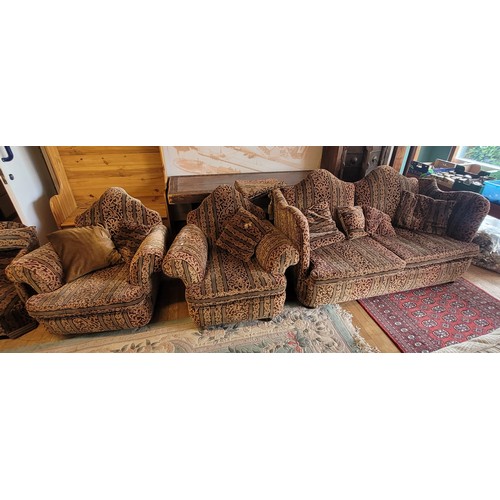 364 - A four piece suite, comprising a large drop arm three seater sofa, L189, H97, D73cm, two armchairs a... 