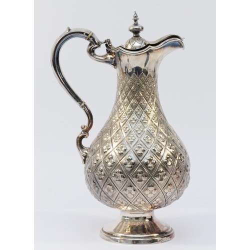 4 - A Victorian electroplated claret jug, by Roberts & Belk, c.1880, with embossed and chased lozenge pa... 