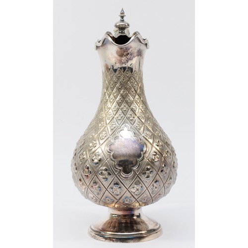 4 - A Victorian electroplated claret jug, by Roberts & Belk, c.1880, with embossed and chased lozenge pa... 