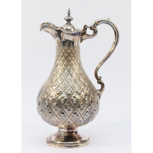 4 - A Victorian electroplated claret jug, by Roberts & Belk, c.1880, with embossed and chased lozenge pa... 