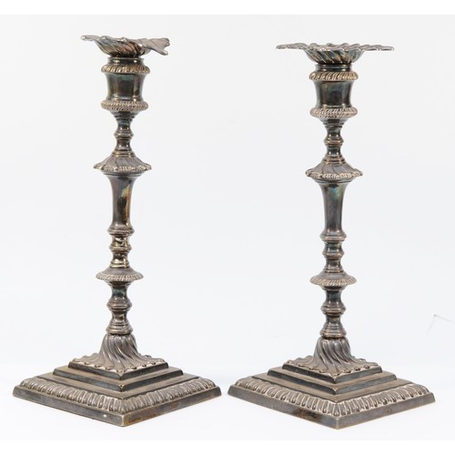 6 - A Victorian silver pair of George III style candlesticks, by Dixon & Sons, Sheffield 1896, detachabl... 