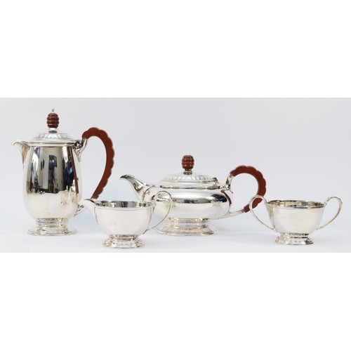 10 - WITHDRAWN 
A silver four piece tea and coffee service, by Mappin & Webb, Sheffield 1957, of circular... 