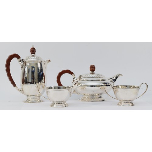 10 - WITHDRAWN 
A silver four piece tea and coffee service, by Mappin & Webb, Sheffield 1957, of circular... 