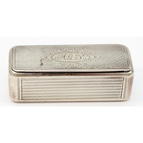 17 - An early 19th century French snuff box, maker TS and weak control mark, with linear engraved decorat... 