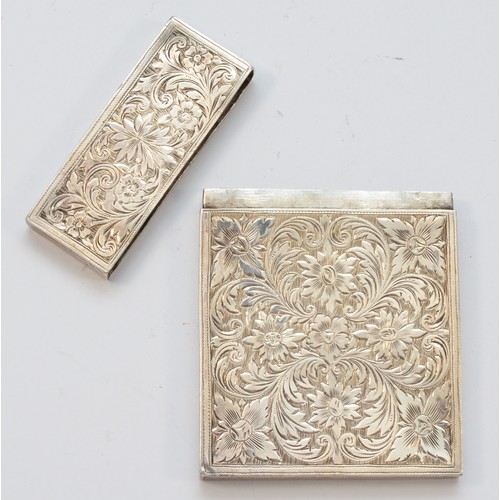 21 - A 19th century unmarked silver visiting card case, with all over floral decoration, 9 x 6.5 x 1cm, 9... 