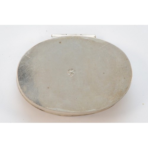 23 - A Dutch 800 standard silver oval box, bearing control marks, embossed with a tavern scene, 6 x 4 x 2... 