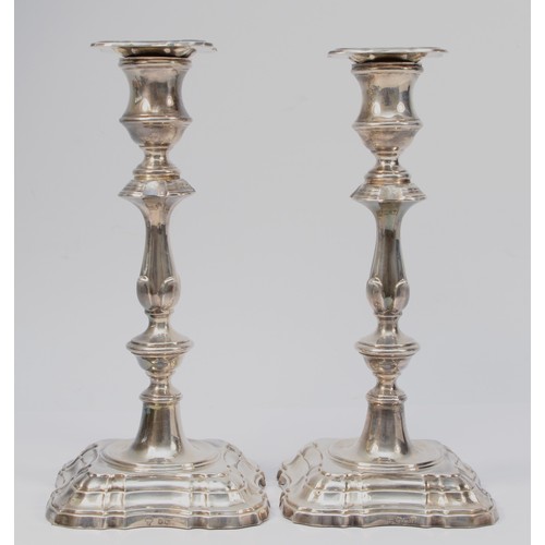 27 - A silver pair of candlesticks, by C.J. Vander, Sheffield 1963, with removeable sconces and knopped s... 