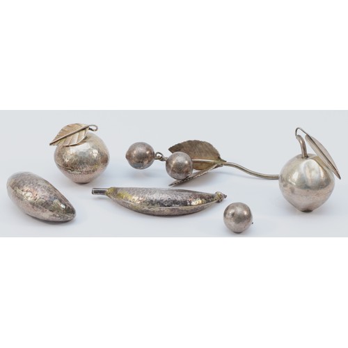 35 - Zambian silver fruit, from the Kabwe region, some stamped SILVER, including cherries, 14cm and a ban... 