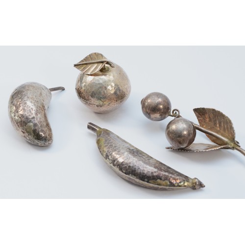 35 - Zambian silver fruit, from the Kabwe region, some stamped SILVER, including cherries, 14cm and a ban... 