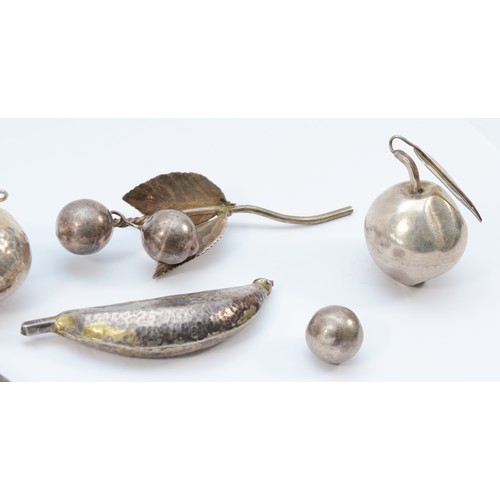 35 - Zambian silver fruit, from the Kabwe region, some stamped SILVER, including cherries, 14cm and a ban... 