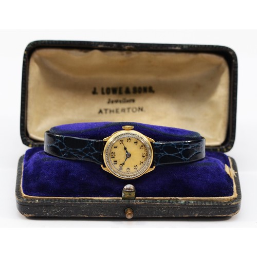 46 - Buren, an 18ct gold manual wind ladies wristwatch, London import 1927, with white gold engraved beze... 