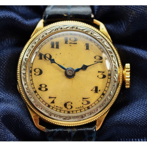 46 - Buren, an 18ct gold manual wind ladies wristwatch, London import 1927, with white gold engraved beze... 