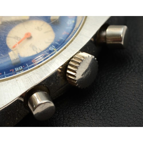 48 - Principe, a stainless steel manual wind chronograph gentleman's wristwatch, c.1970's blue dial with ... 