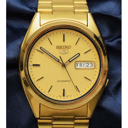 49 - Seiko 5, a gold plated automatic day/date gentleman's wristwatch, ref. 7S26-3040, case 061931, origi... 