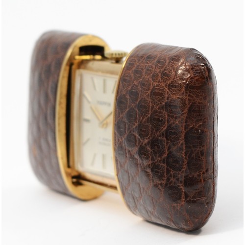 51 - Mappin, a gold plated and leather cased handbag watch, with   date aperture and baton markers, 77 x ... 