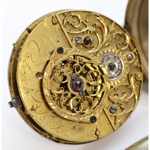 52 - Charles Cabrier, London, an 18th century white metal painted dial pocket watch, the fusee movement s... 