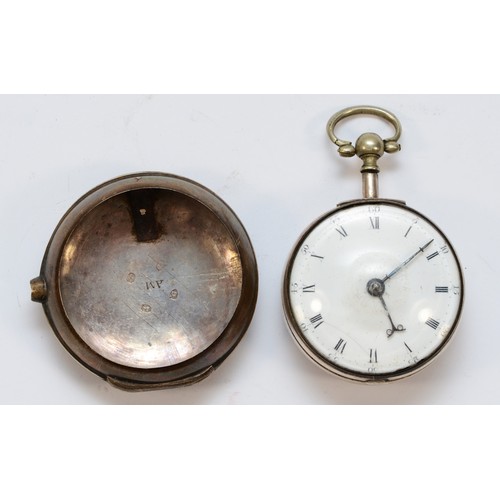 53 - Alex Crawford, Scarborough, a George III silver pair cased fusee pocket watch, London 1791, white en... 