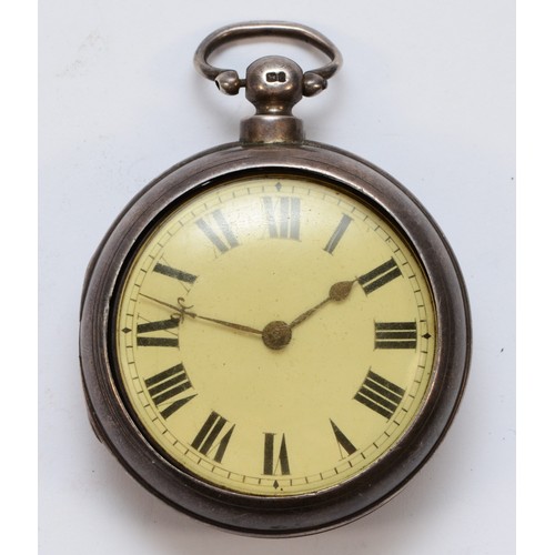 55 - J.W. Gantlett, Calne, a Victorian silver pair cased verge fusee pocket watch, London 1851, white ena... 