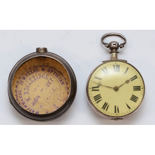 55 - J.W. Gantlett, Calne, a Victorian silver pair cased verge fusee pocket watch, London 1851, white ena... 