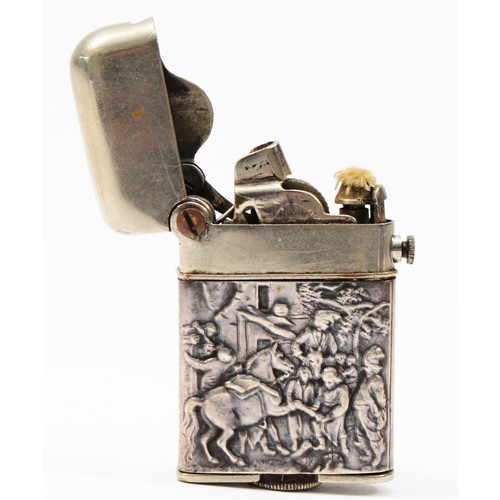 59 - Thorens, a 935 silver cased petrol lighter, Pat Jan 1920, decorated with a horse scene, 49mm