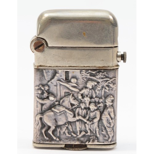 59 - Thorens, a 935 silver cased petrol lighter, Pat Jan 1920, decorated with a horse scene, 49mm