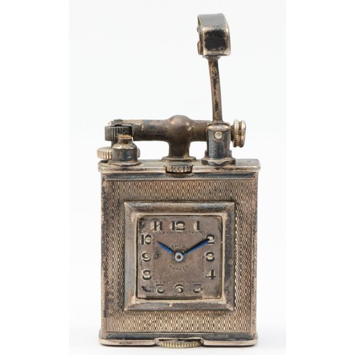 61 - A silver Parker Beacon (Dunhill) lighter, c.1930, import marks Alfred Dunhill Ltd, with novelty watc... 