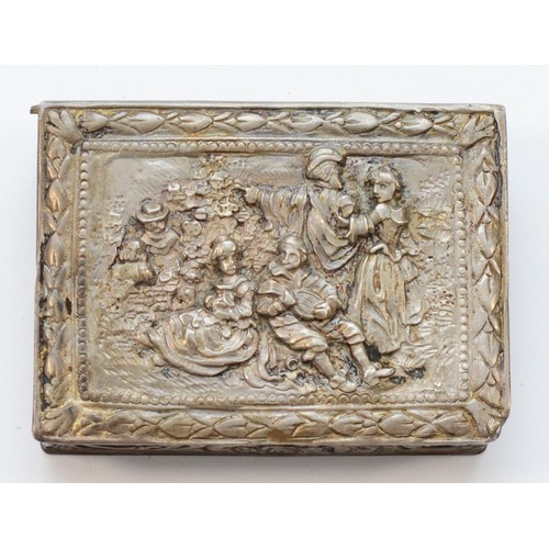 39 - A 19th century continental 800 standard silver box, with embossed musical scene, 6 x 4.5 x 1.5cm, 47... 