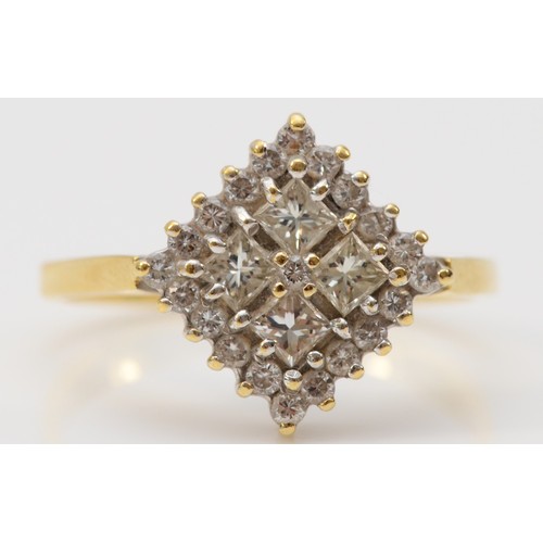 83 - An 18ct gold square diamond cluster ring, maker MDT, top face measures 10mm x 10mm, L, 3.7g