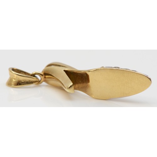 85 - A 9ct gold pendant in the shape of a shoe, brilliant cut diamonds to the toe section of the shoe, Lo... 