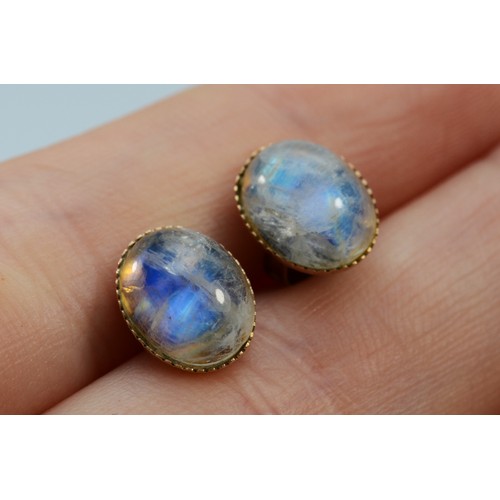 112 - A pair of 9ct gold moonstone stud earrings, 10mm x 6mm, 1.7g