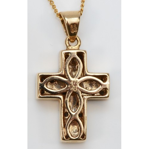 117 - A 9ct gold diamond cross pendant with chain, 0.25ct stated diamond weight, 16mm cross length, 4.2g