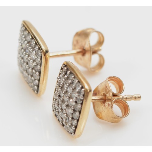 122 - A pair of 9ct gold pave set diamond earrings, in the shape of a square, 8mm, 1.5g