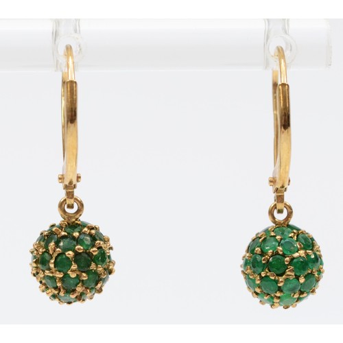 127 - A pair of 9ct gold emerald drop pave earrings, lever backs, 6mm, 2.2g