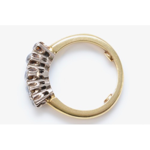 176 - An 18ct gold and five stone old cut diamond ring, estimated weight 0.50cts, I with balls to decrease... 