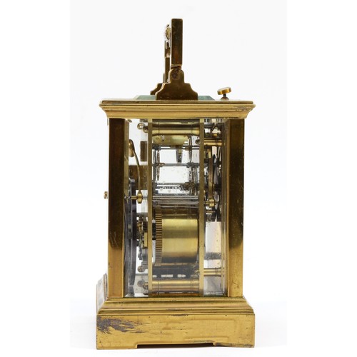 336 - A repeating and striking carriage clock, striking the half and full hours, 15cm, working when catalo... 