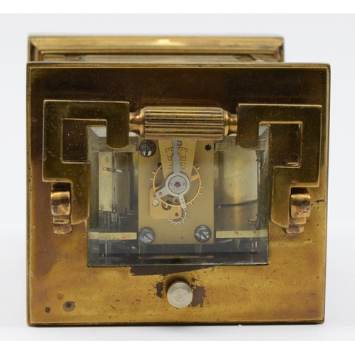 336 - A repeating and striking carriage clock, striking the half and full hours, 15cm, working when catalo... 