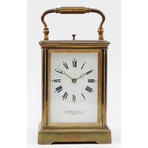 338 - Camerer Kuss & Co., London, a late 19th century quarter striking and repeating carriage clock, white... 