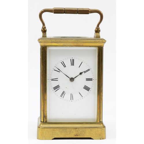 339 - A French striking carriage clock, white enamel dial, movement signed Paris and numbered 7543, 14.5cm... 