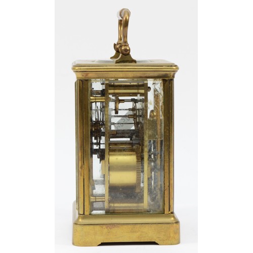 339 - A French striking carriage clock, white enamel dial, movement signed Paris and numbered 7543, 14.5cm... 