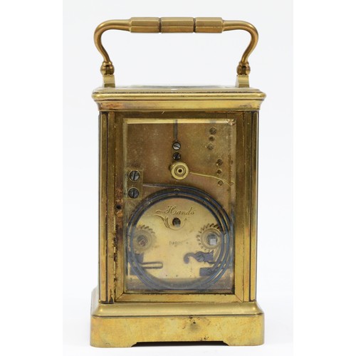 339 - A French striking carriage clock, white enamel dial, movement signed Paris and numbered 7543, 14.5cm... 