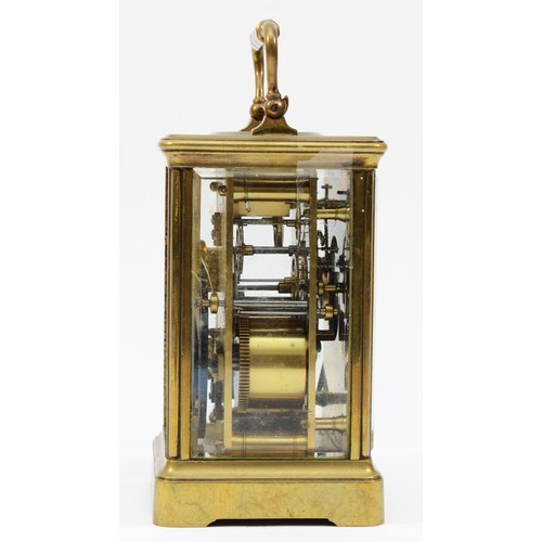 339 - A French striking carriage clock, white enamel dial, movement signed Paris and numbered 7543, 14.5cm... 