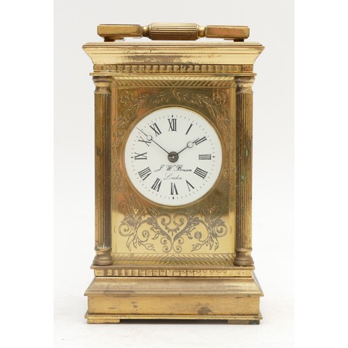 341 - J.W. Benson, an early 20th century brass striking carriage clock, signed dial, with engraved brass s... 